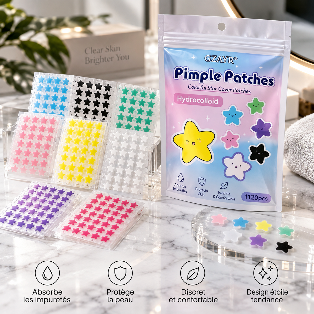 280/1120/1680pcs Seven-Color Star Pimple Patches – Invisible Hydrocolloid Dots for Fun & Gentle Skincare