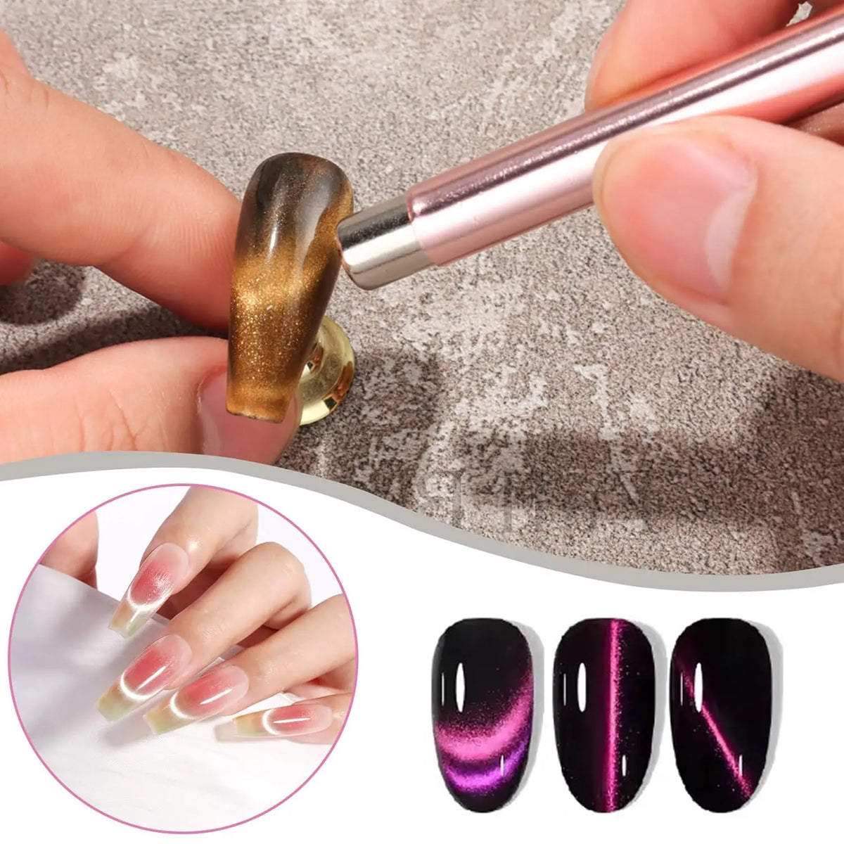 1Pcs Round Steel Magnetic Ball Double-Headed Thickened Cat-Eye Magnetic Stick Cylindrical French Magnet Pen Cat Eye Magnet Tool