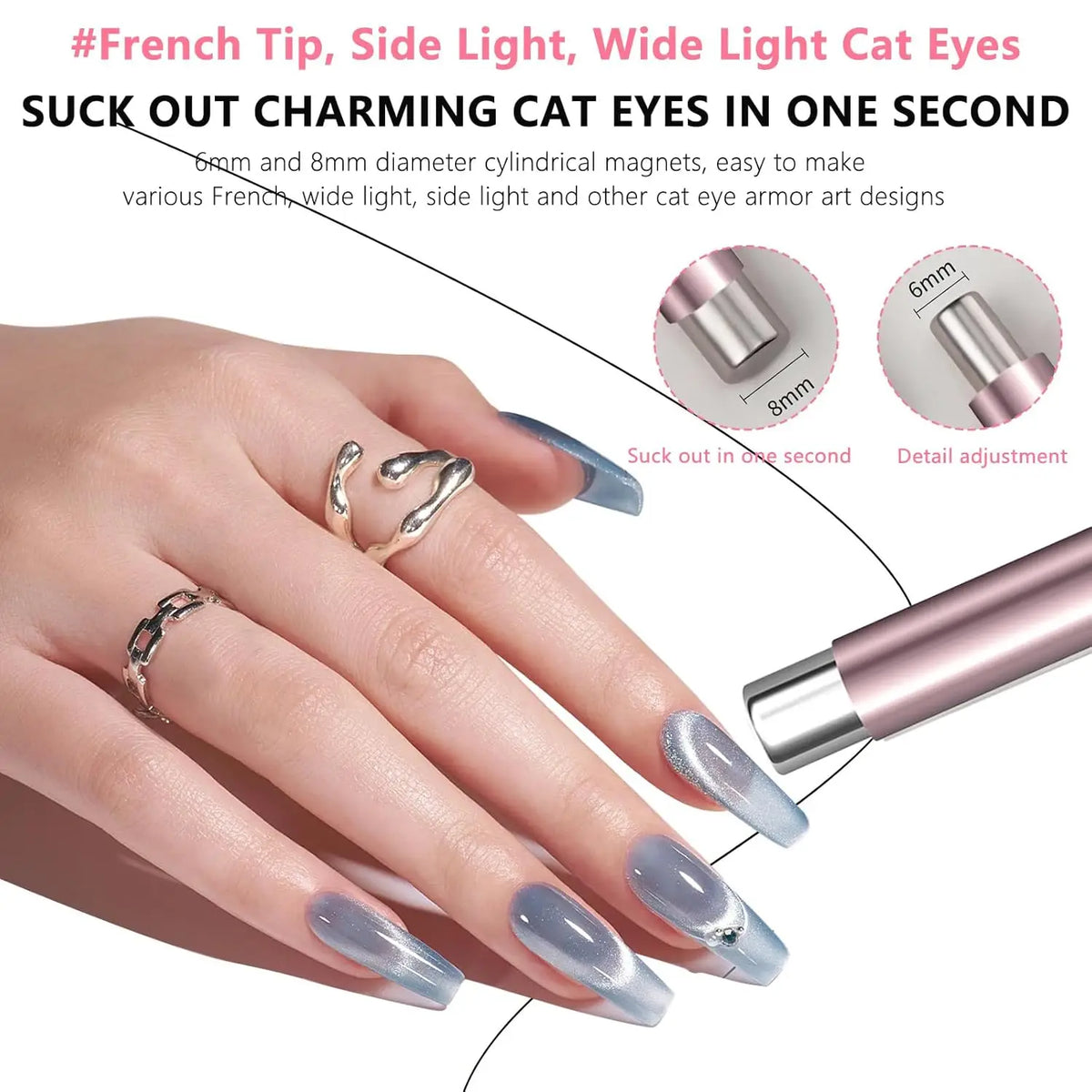1Pcs Round Steel Magnetic Ball Double-Headed Thickened Cat-Eye Magnetic Stick Cylindrical French Magnet Pen Cat Eye Magnet Tool
