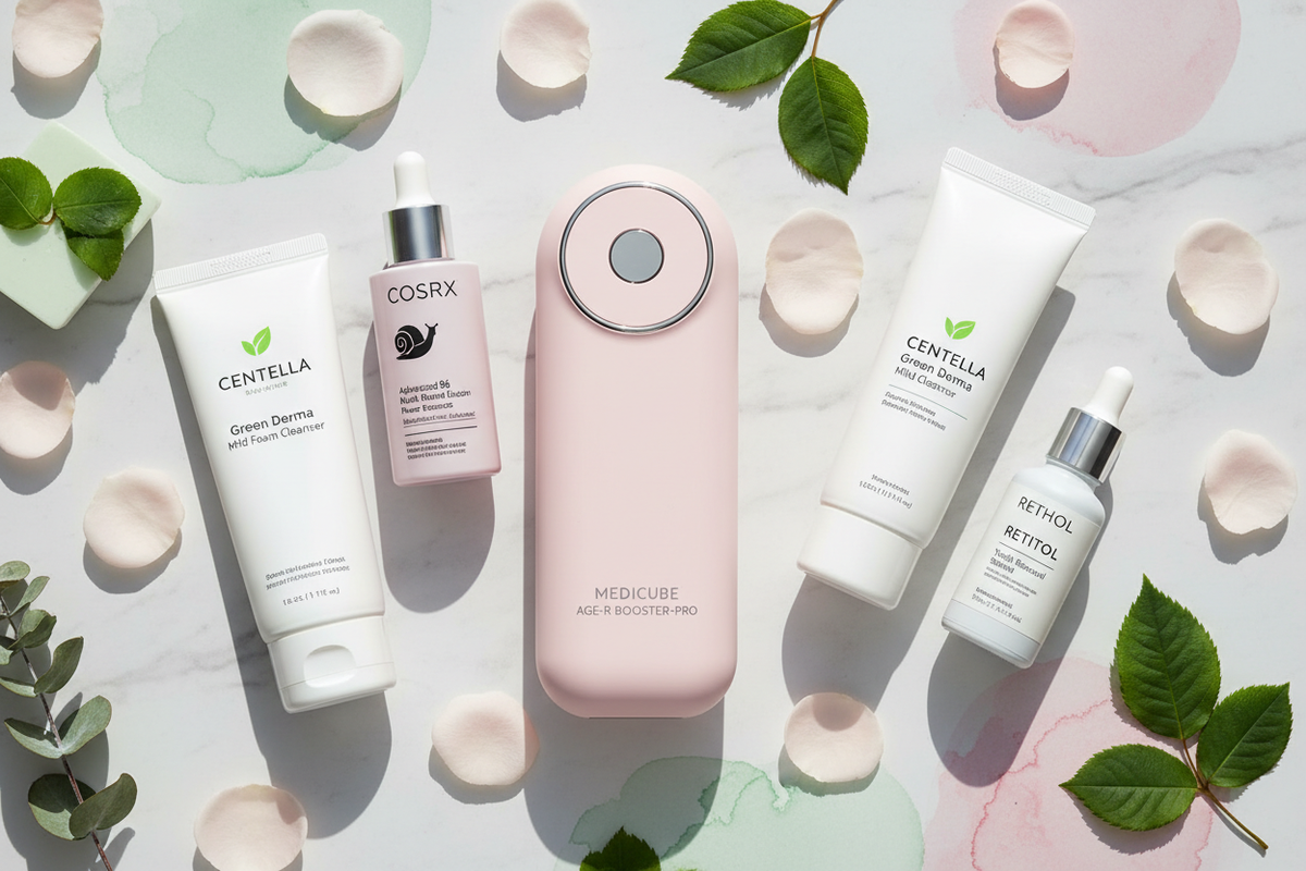Viral K-beauty products flatlay